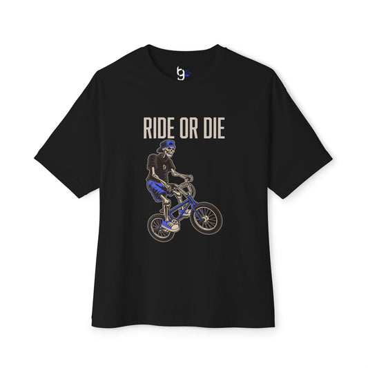 "Ride or Die" BMX Oversized Boxy Tee - Blue Graphic