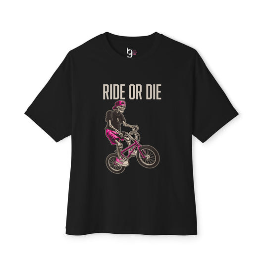 "Ride or Die" BMX Oversized Boxy Tee - Pink Graphic