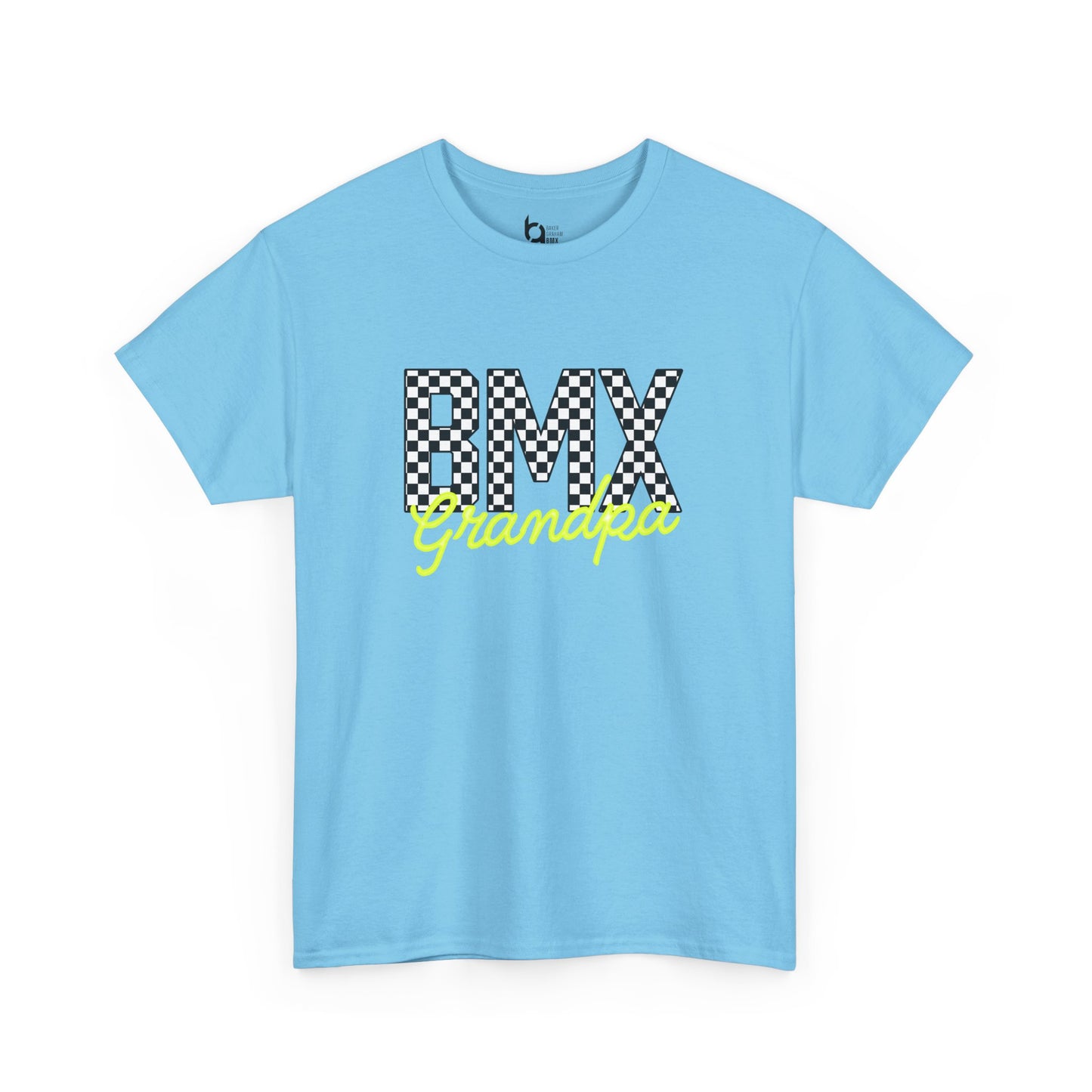 Checkered BMX Grandpa Light Colored Tee - Chartreuse Lettering