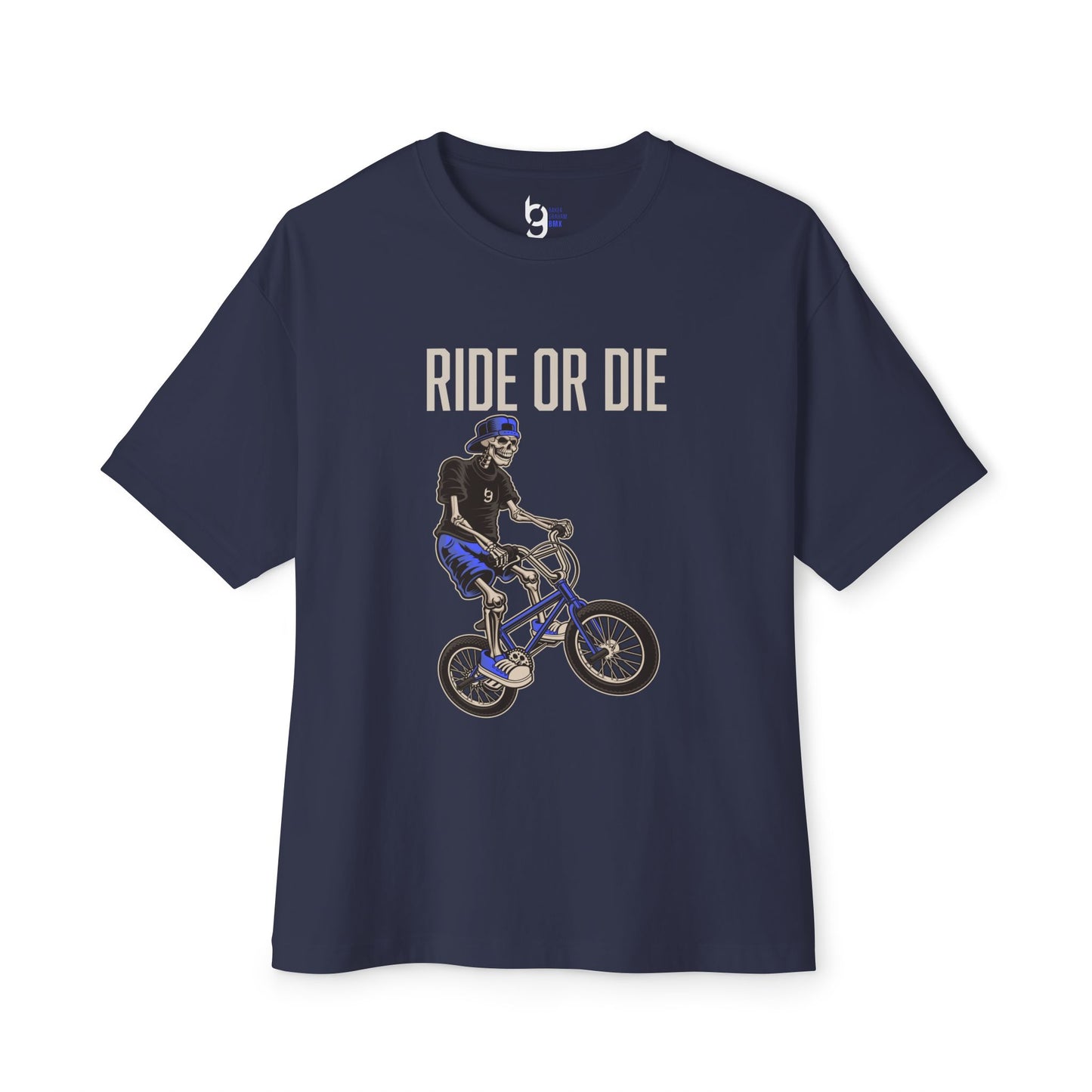 "Ride or Die" BMX Oversized Boxy Tee - Blue Graphic