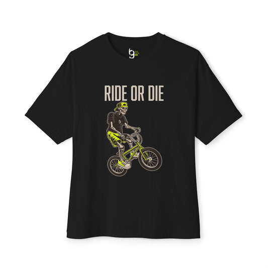 "Ride or Die" BMX Oversized Boxy Tee - Chartreuse Graphic