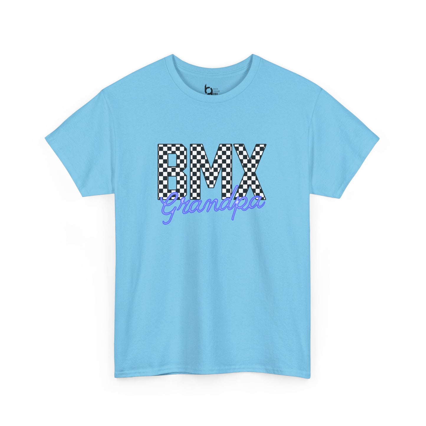 Checkered BMX Grandpa Light Colored Tee - Blue Lettering