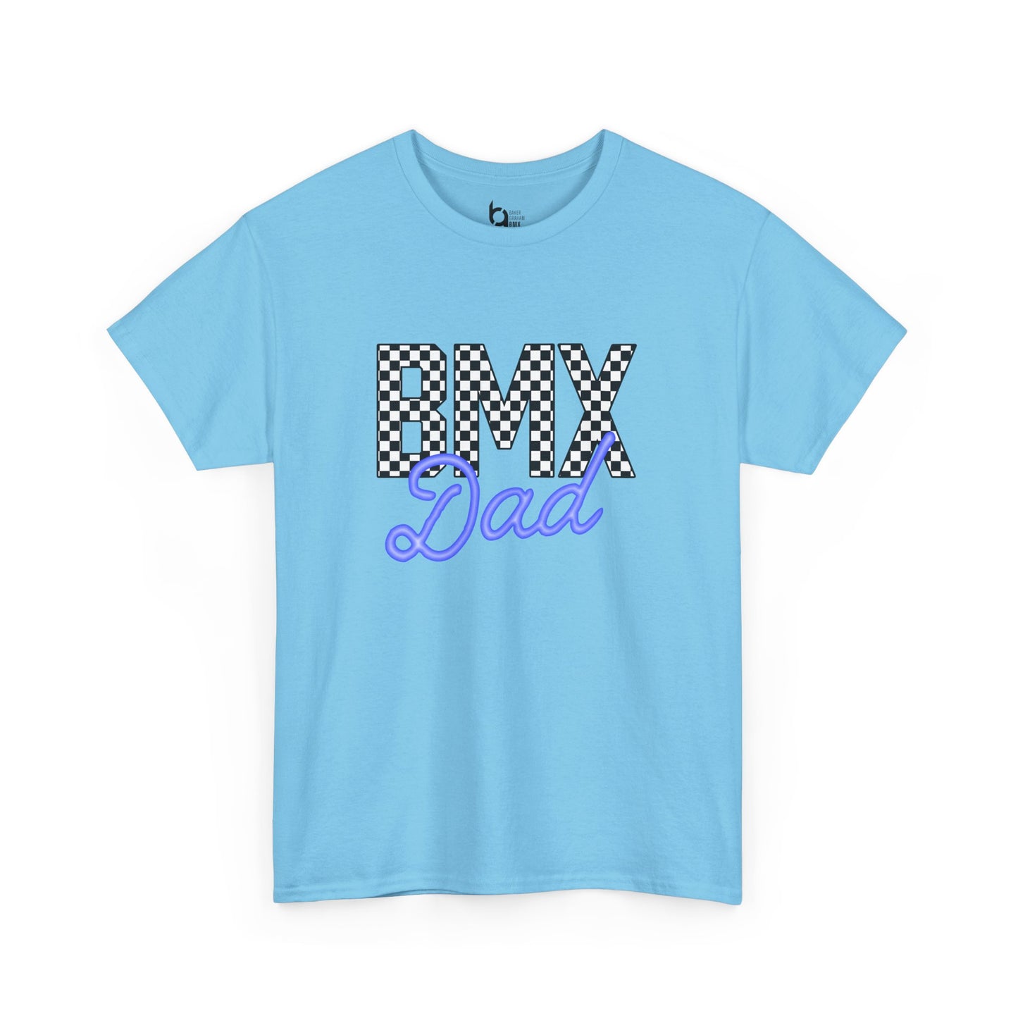 Checkered BMX Dad Light Colored Tee - Blue Lettering