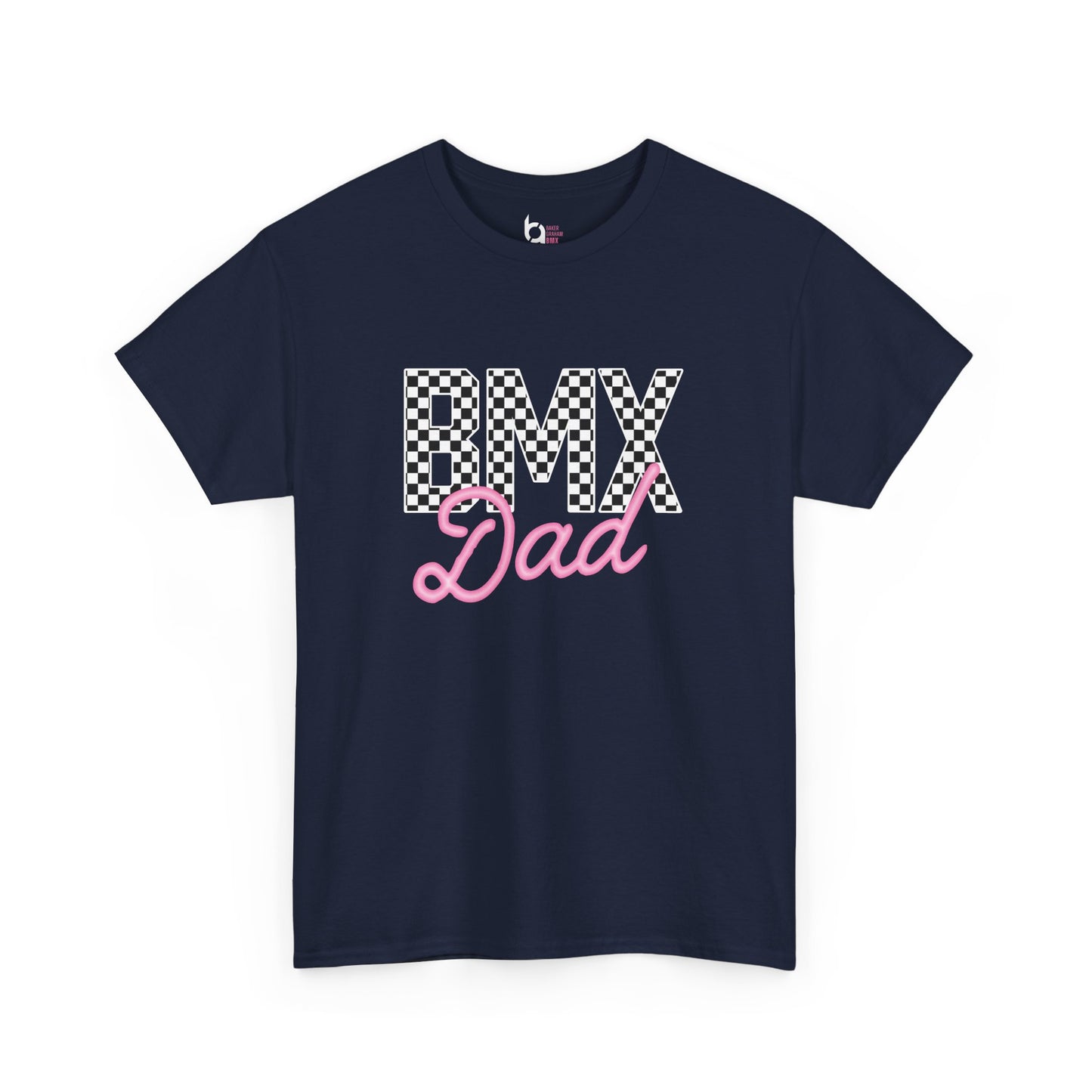 Checkered BMX Dad Dark Colored Tee - Pink Lettering
