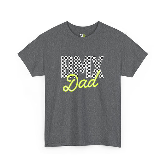 Checkered BMX Dad Dark Colored Tee - Chartreuse Lettering