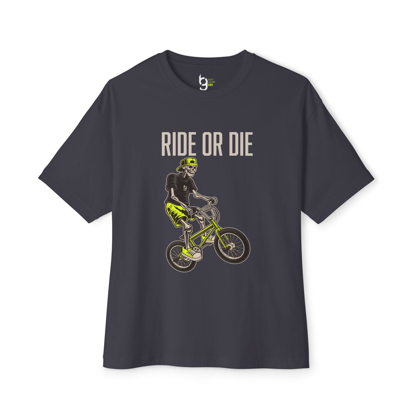 "Ride or Die" BMX Oversized Boxy Tee - Chartreuse Graphic