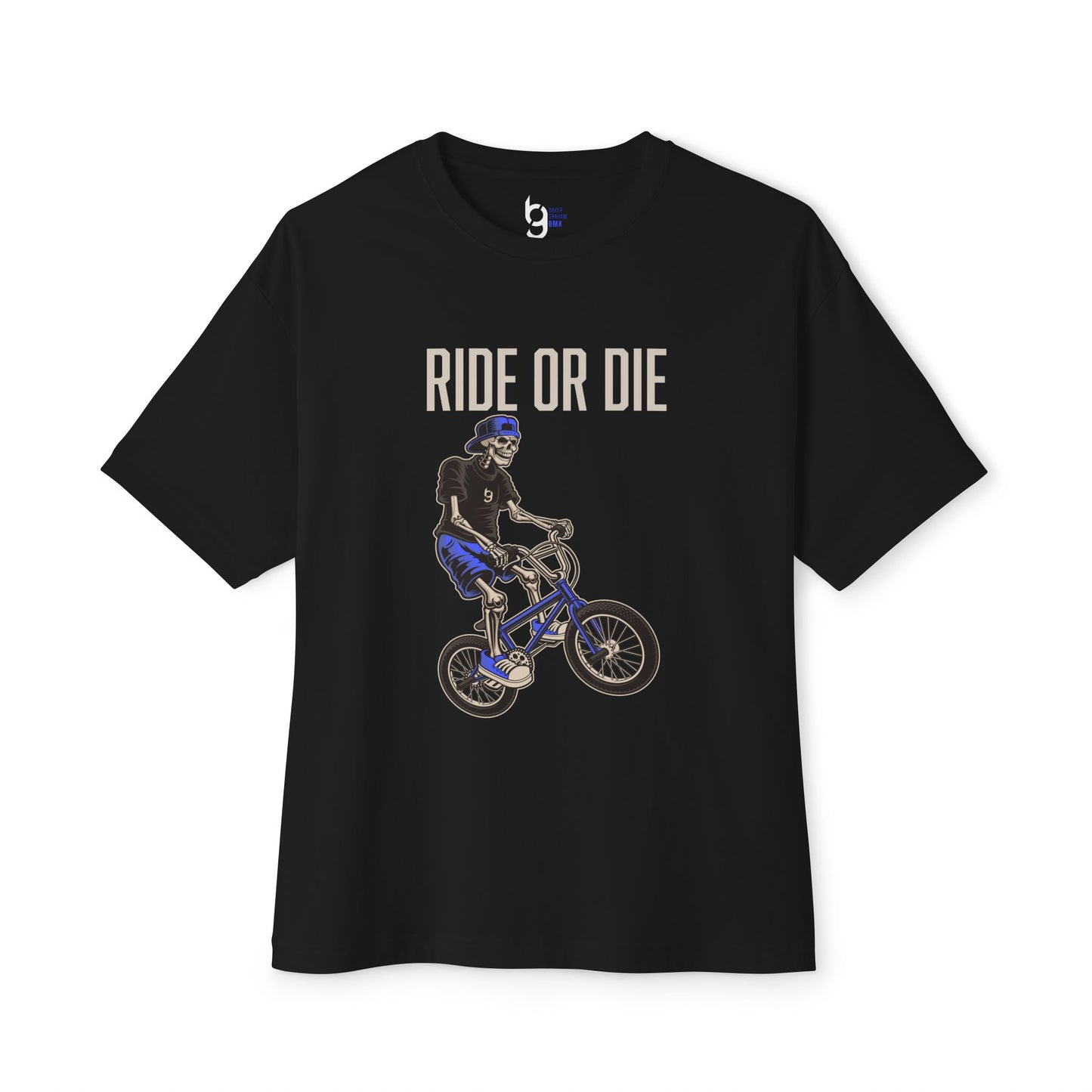 "Ride or Die" BMX Oversized Boxy Tee - Blue Graphic