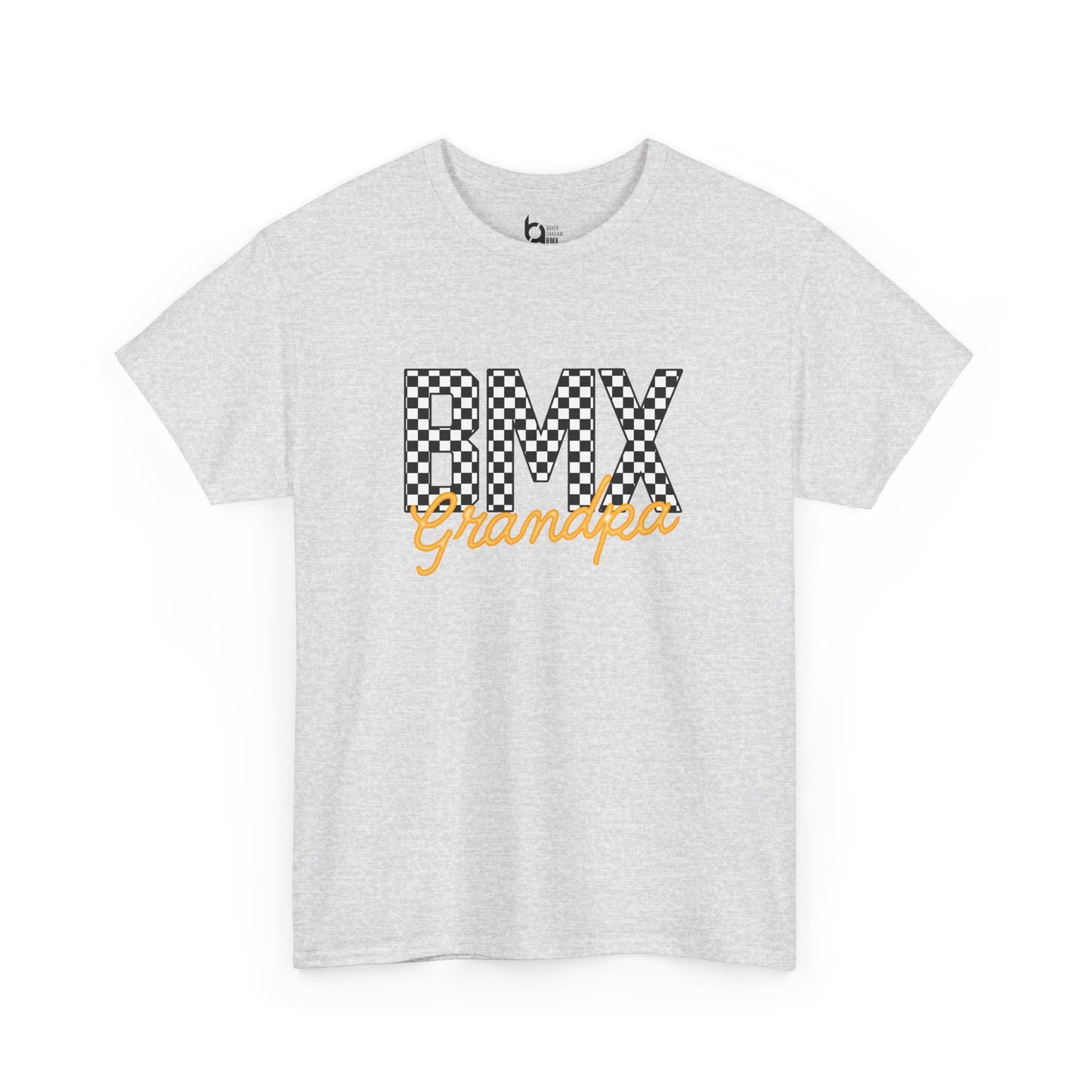 Checkered BMX Grandpa Light Colored Tee - Orange Lettering