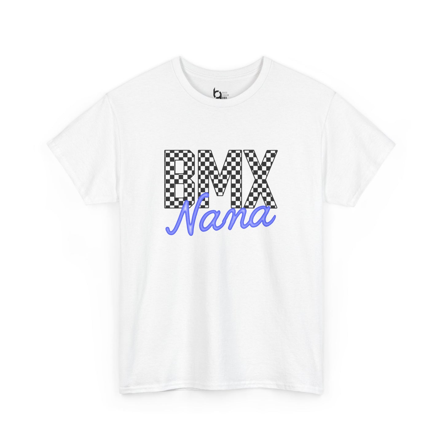 Checkered BMX Nana Light Colored Tee - Blue Lettering