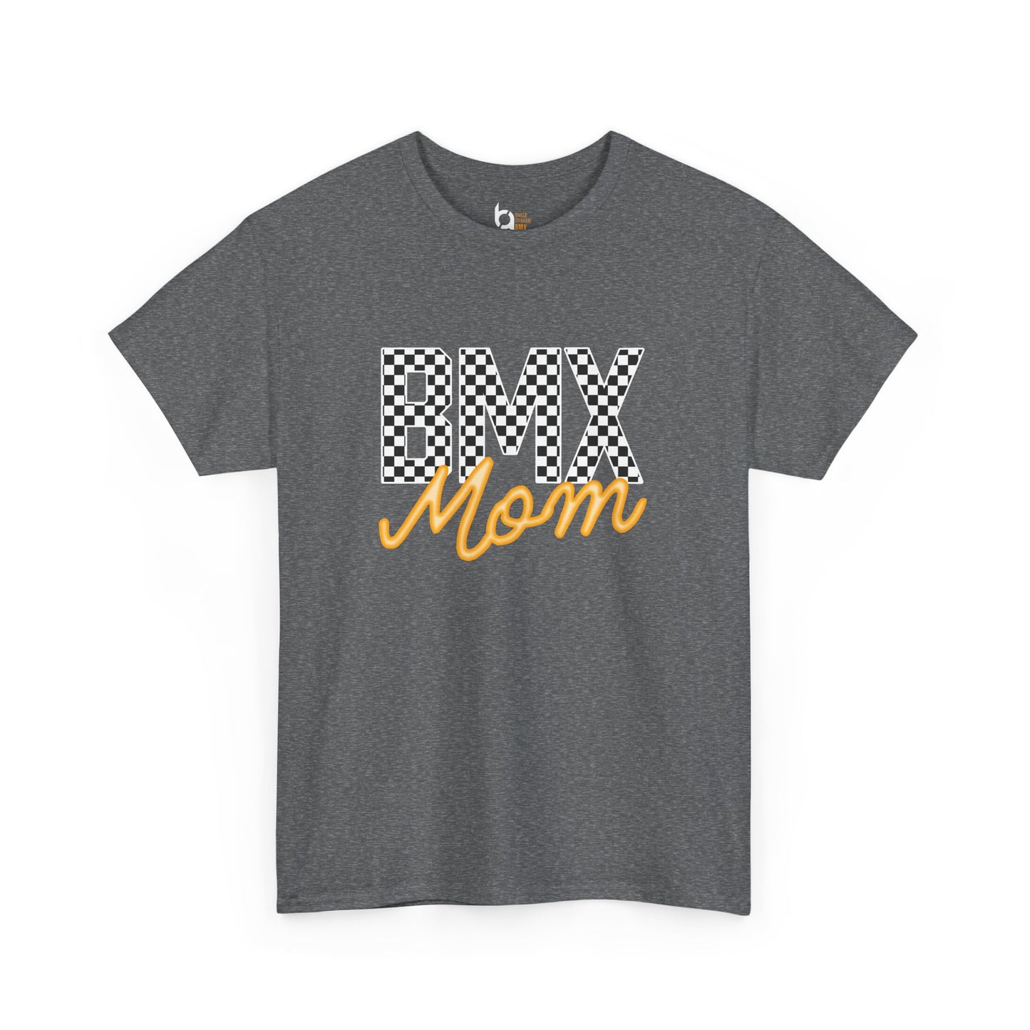 Checkered BMX Mom Dark Colored Tee - Orange Lettering