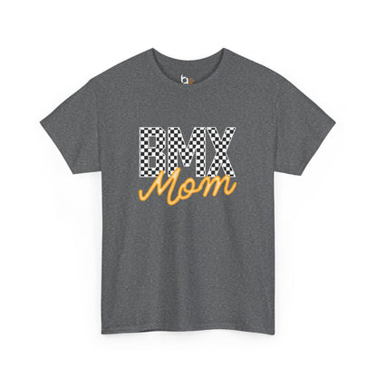 Checkered BMX Mom Dark Colored Tee - Orange Lettering