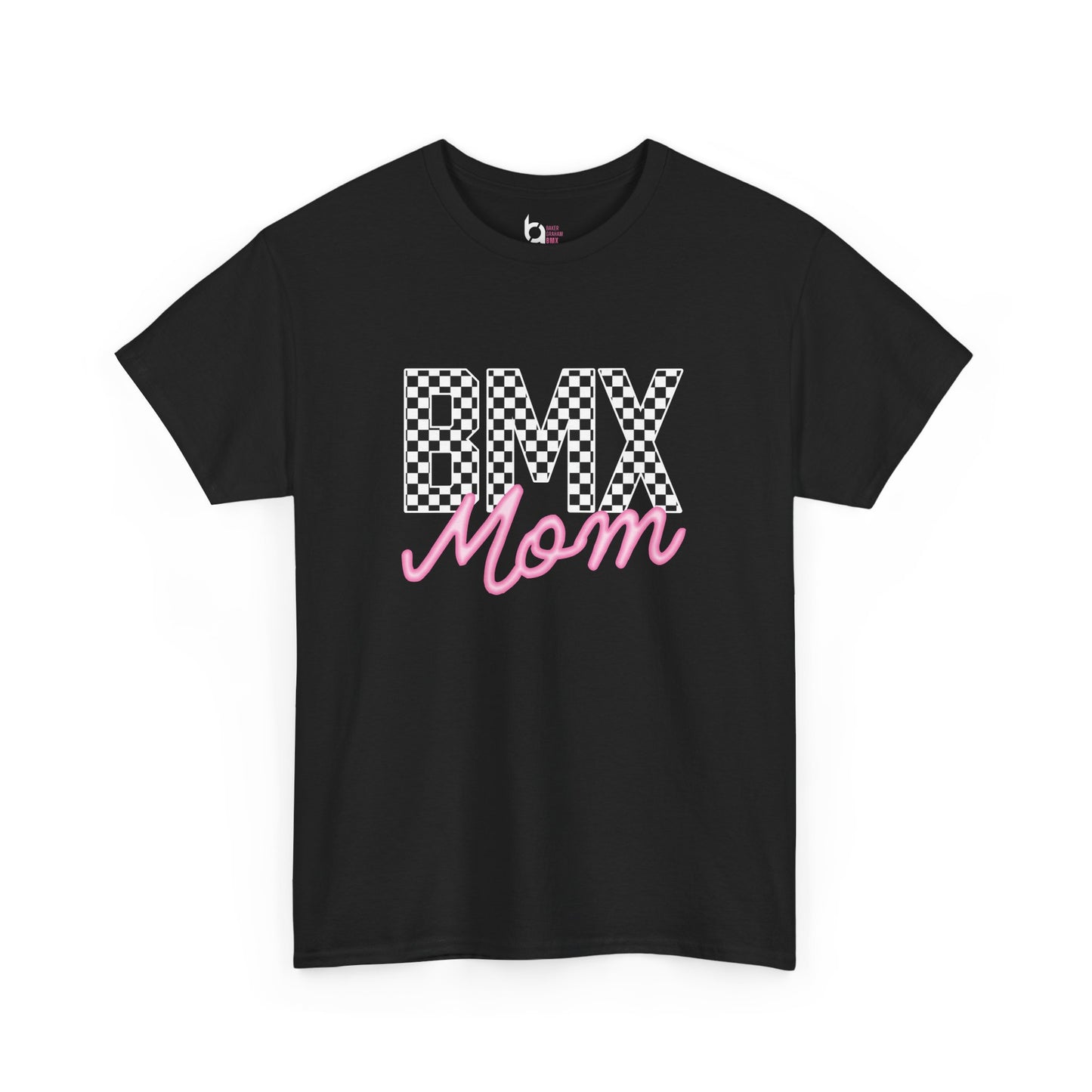 Checkered BMX Mom Dark Colored Tee - Pink Lettering
