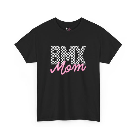 Checkered BMX Mom Dark Colored Tee - Pink Lettering