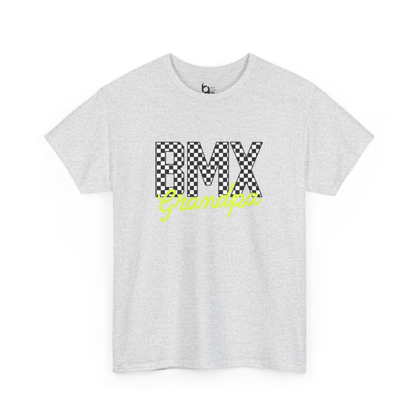 Checkered BMX Grandpa Light Colored Tee - Chartreuse Lettering