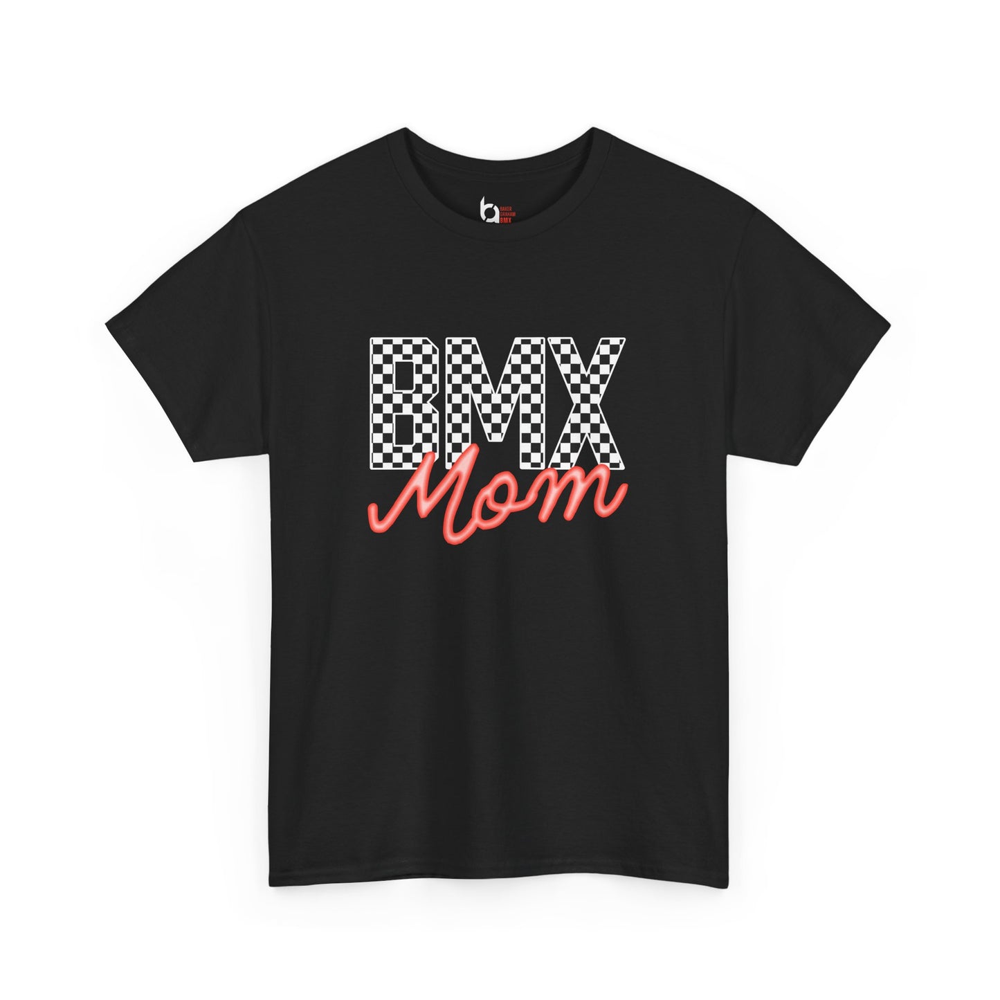 Checkered BMX Mom Dark Colored Tee - Red Lettering