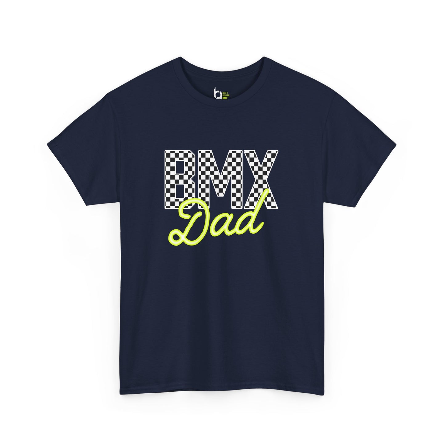 Checkered BMX Dad Dark Colored Tee - Chartreuse Lettering
