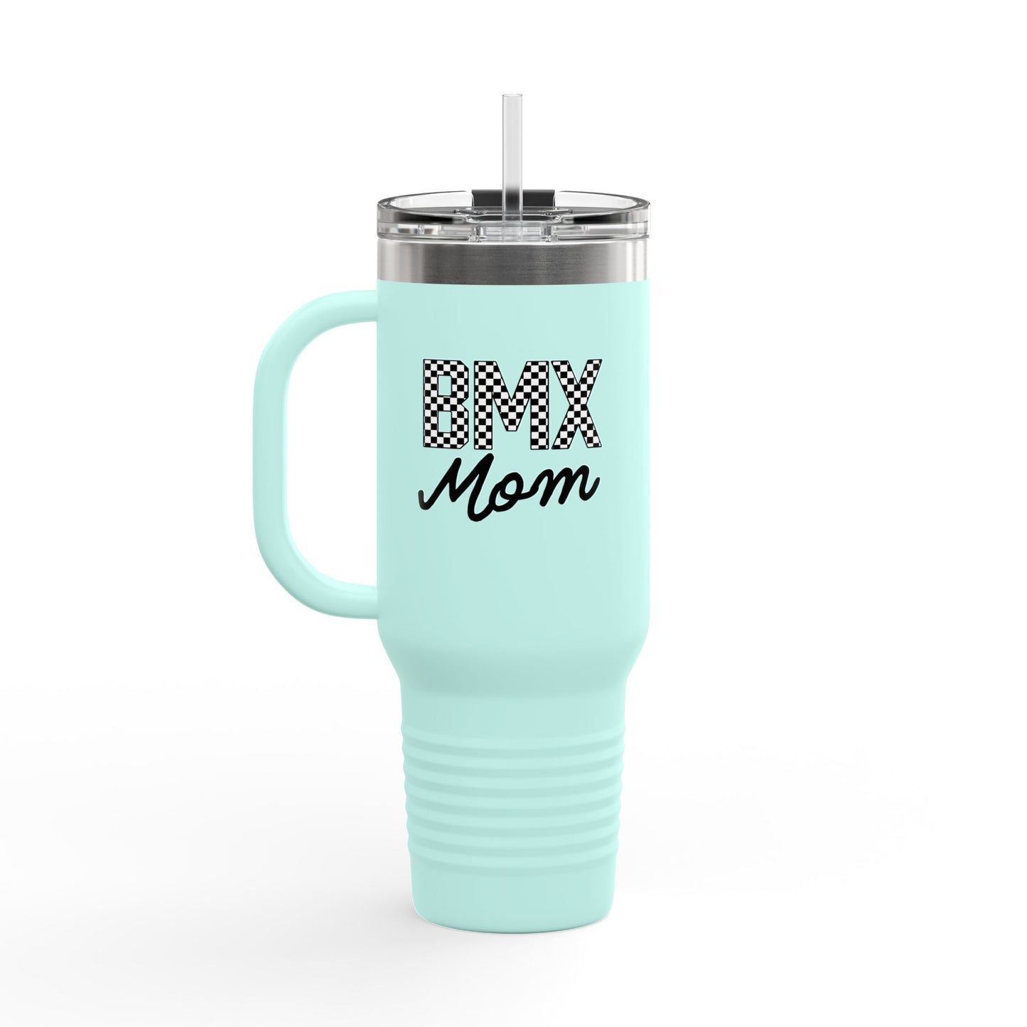 Checkered BMX Mom 40oz Insulated Travel Mug
