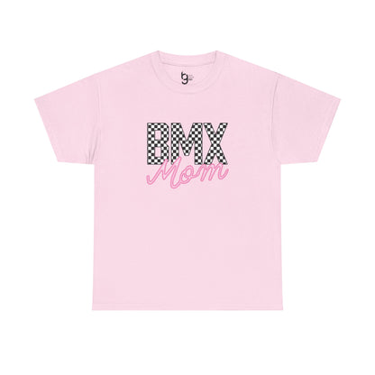 Checkered BMX Mom Light Colored Tee - Pink Lettering