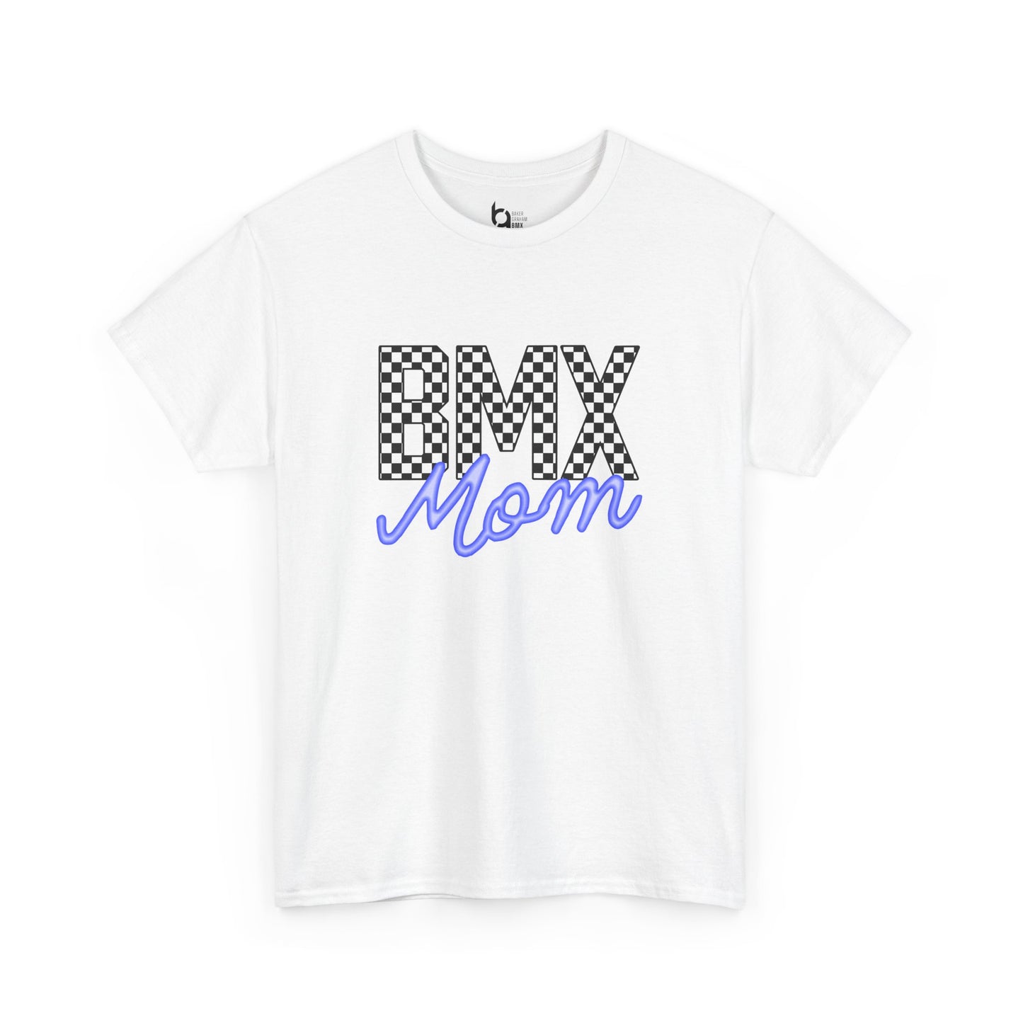 Checkered BMX Mom Light Colored Tee - Blue Lettering