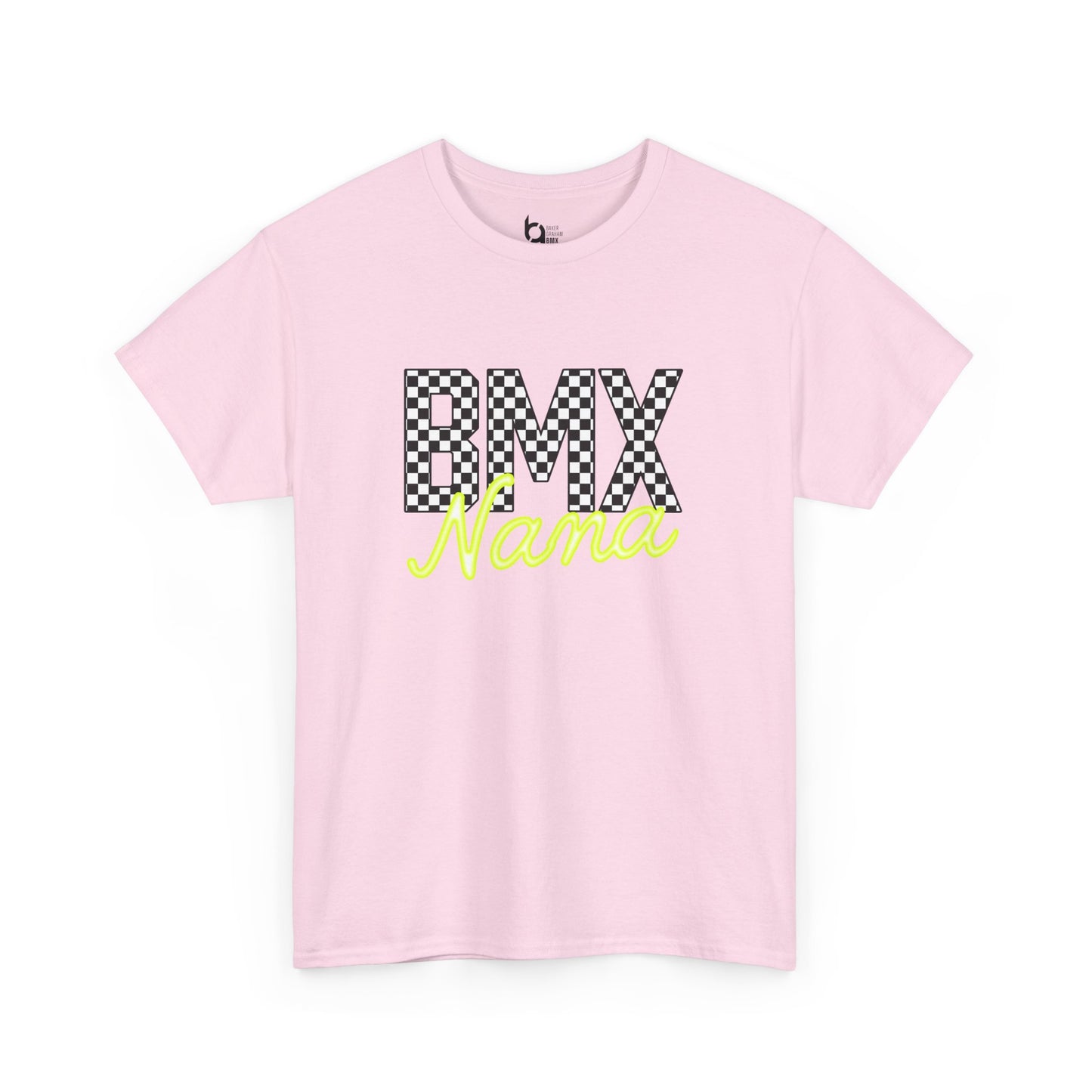 Checkered BMX Nana Light Colored Tee - Chartreuse Lettering