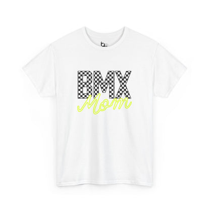 Checkered BMX Mom Light Colored Tee - Chartreuse Lettering