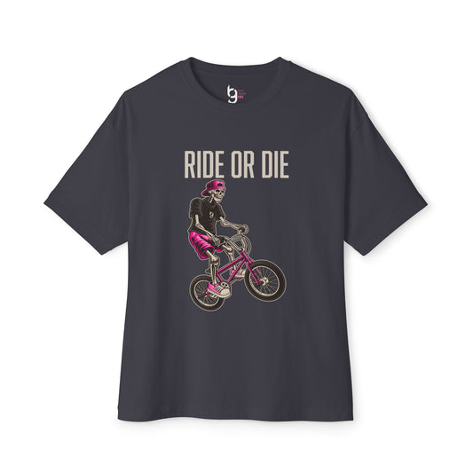 "Ride or Die" BMX Oversized Boxy Tee - Pink Graphic