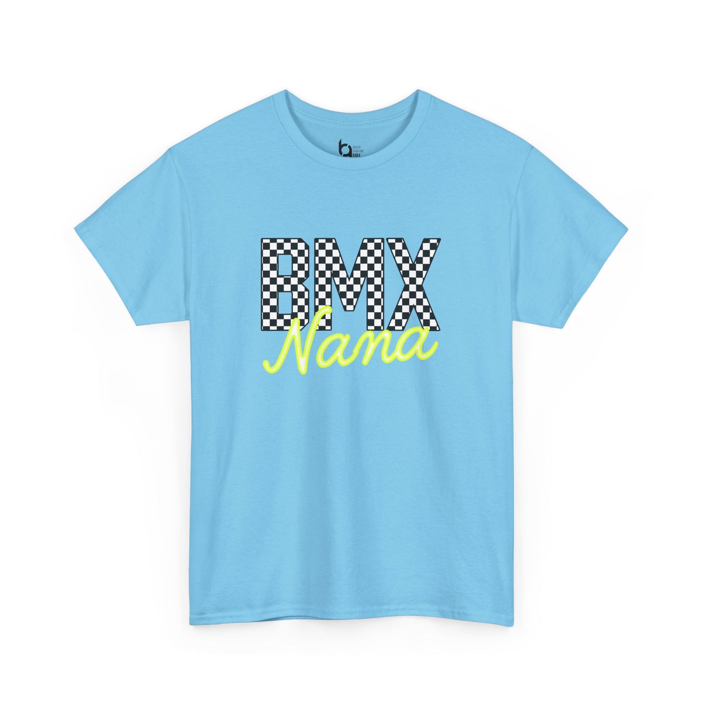 Checkered BMX Nana Light Colored Tee - Chartreuse Lettering