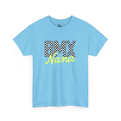 Checkered BMX Nana Light Colored Tee - Chartreuse Lettering