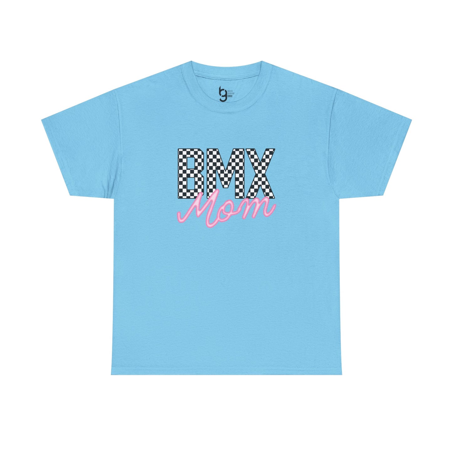 Checkered BMX Mom Light Colored Tee - Pink Lettering