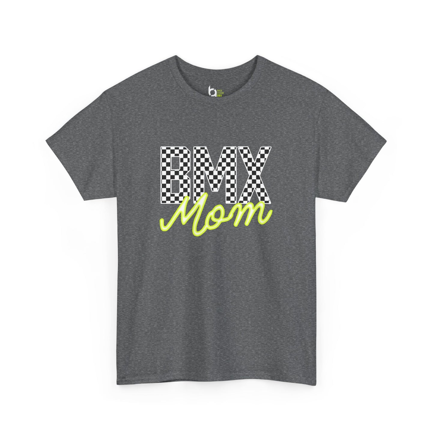 Checkered BMX Mom Dark Colored Tee - Chartreuse Lettering