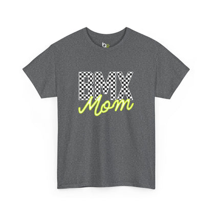 Checkered BMX Mom Dark Colored Tee - Chartreuse Lettering