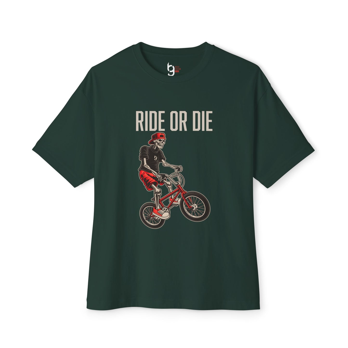 "Ride or Die" BMX Oversized Boxy Tee - Red Graphic