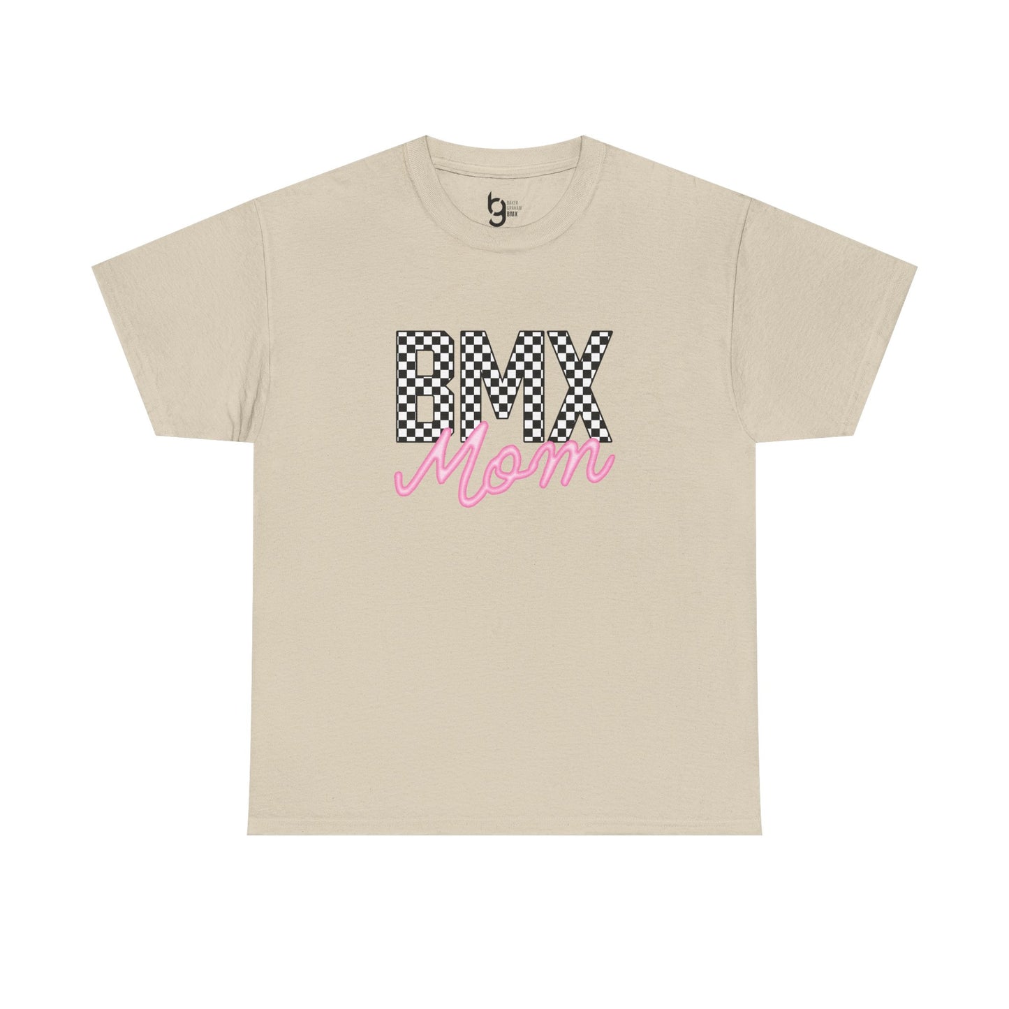 Checkered BMX Mom Light Colored Tee - Pink Lettering