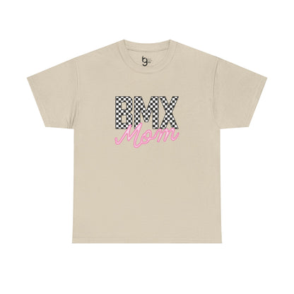 Checkered BMX Mom Light Colored Tee - Pink Lettering