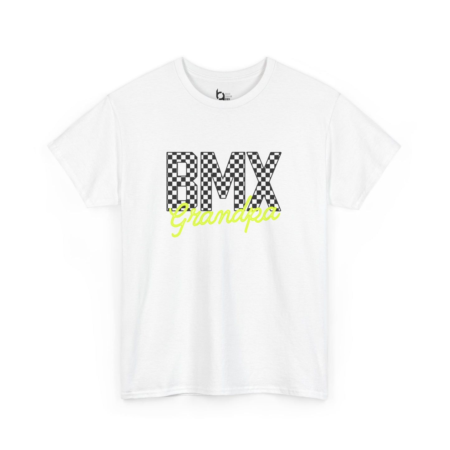 Checkered BMX Grandpa Light Colored Tee - Chartreuse Lettering