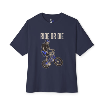 "Ride or Die" BMX Oversized Boxy Tee - Blue Graphic