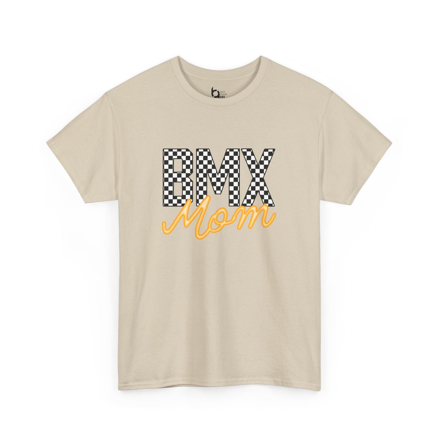 Checkered BMX Mom Light Colored Tee - Orange Lettering