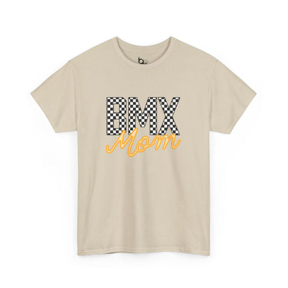 Checkered BMX Mom Light Colored Tee - Orange Lettering