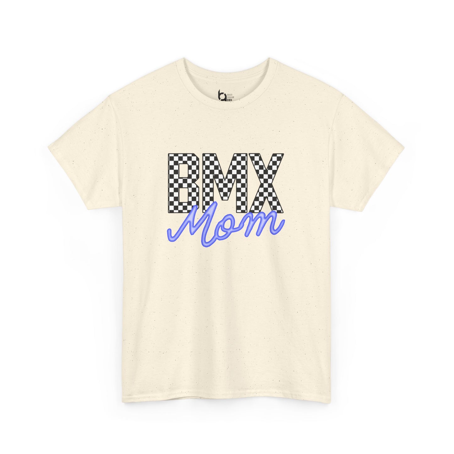 Checkered BMX Mom Light Colored Tee - Blue Lettering