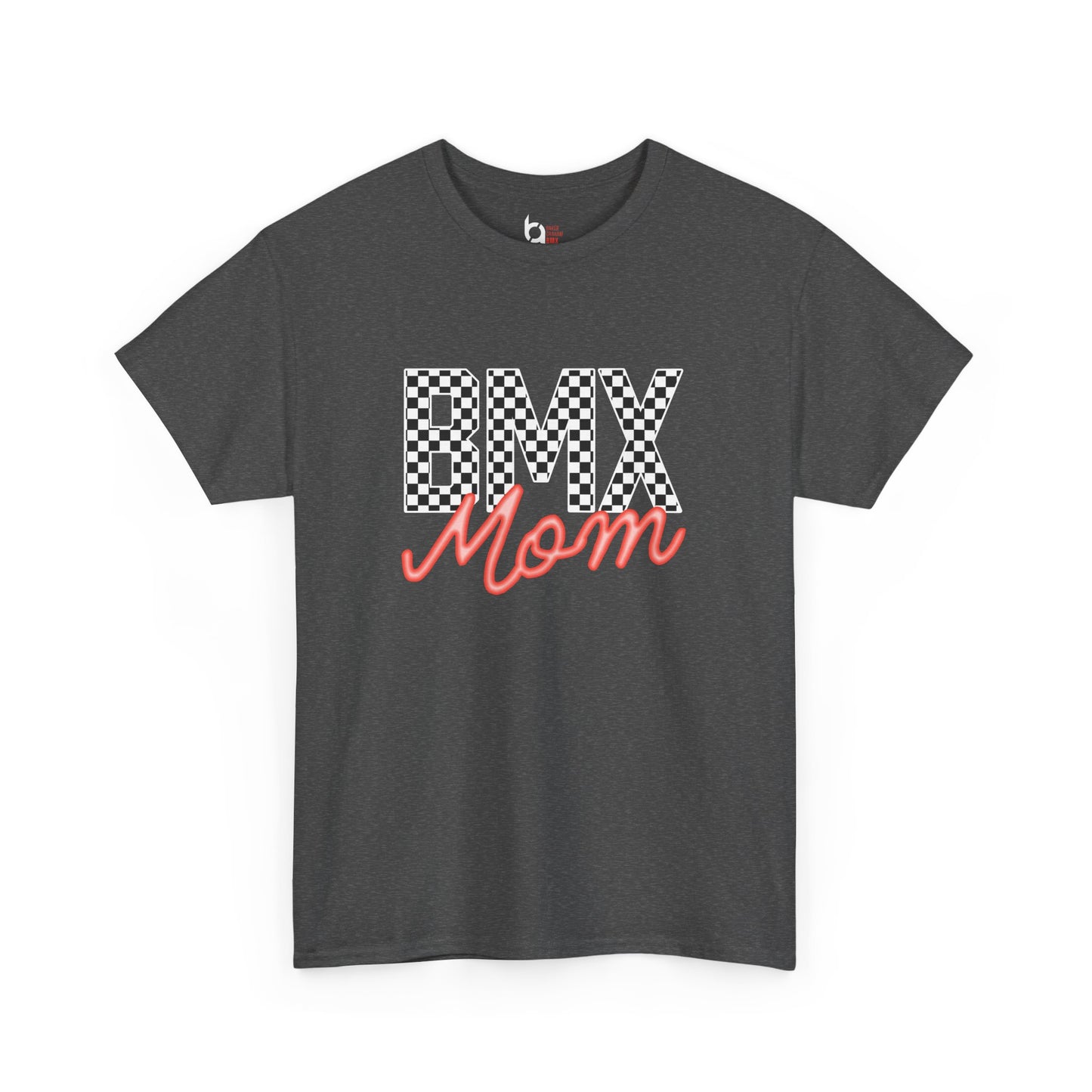 Checkered BMX Mom Dark Colored Tee - Red Lettering