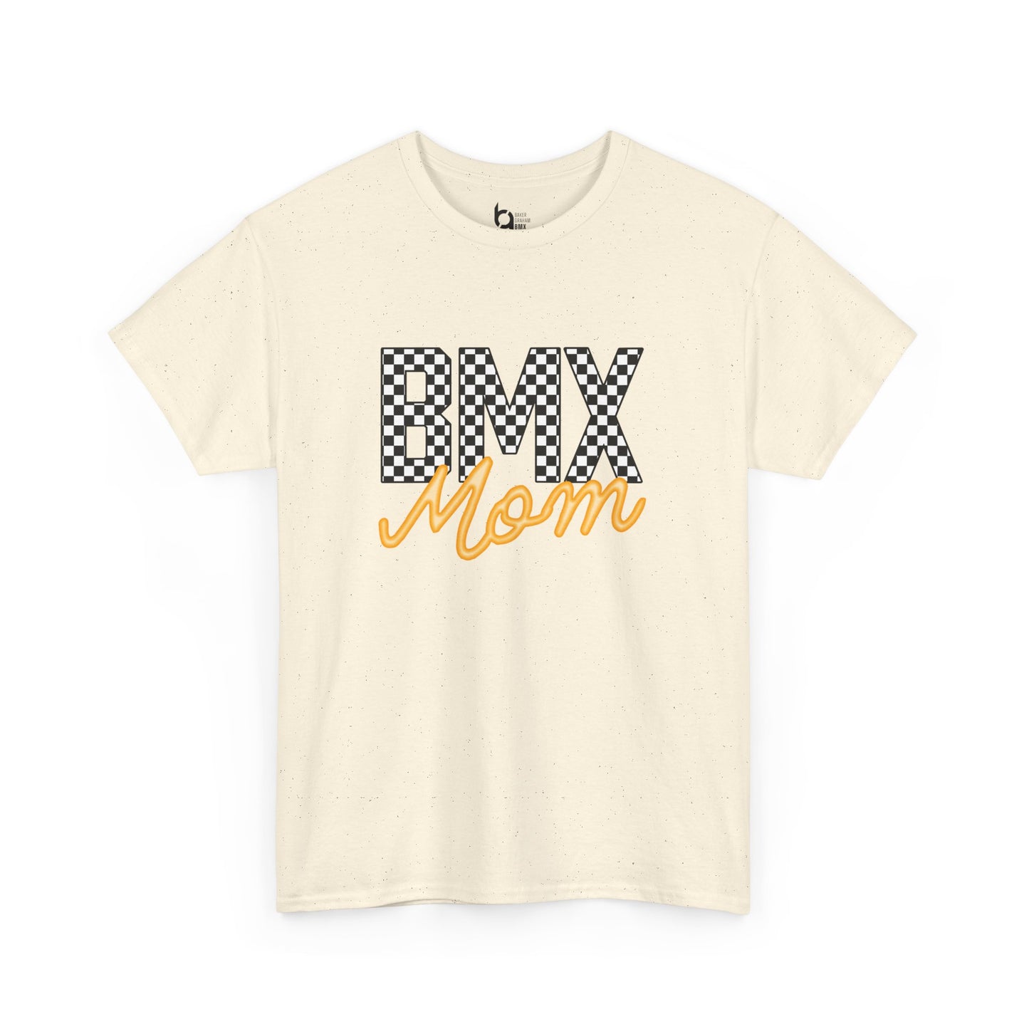 Checkered BMX Mom Light Colored Tee - Orange Lettering