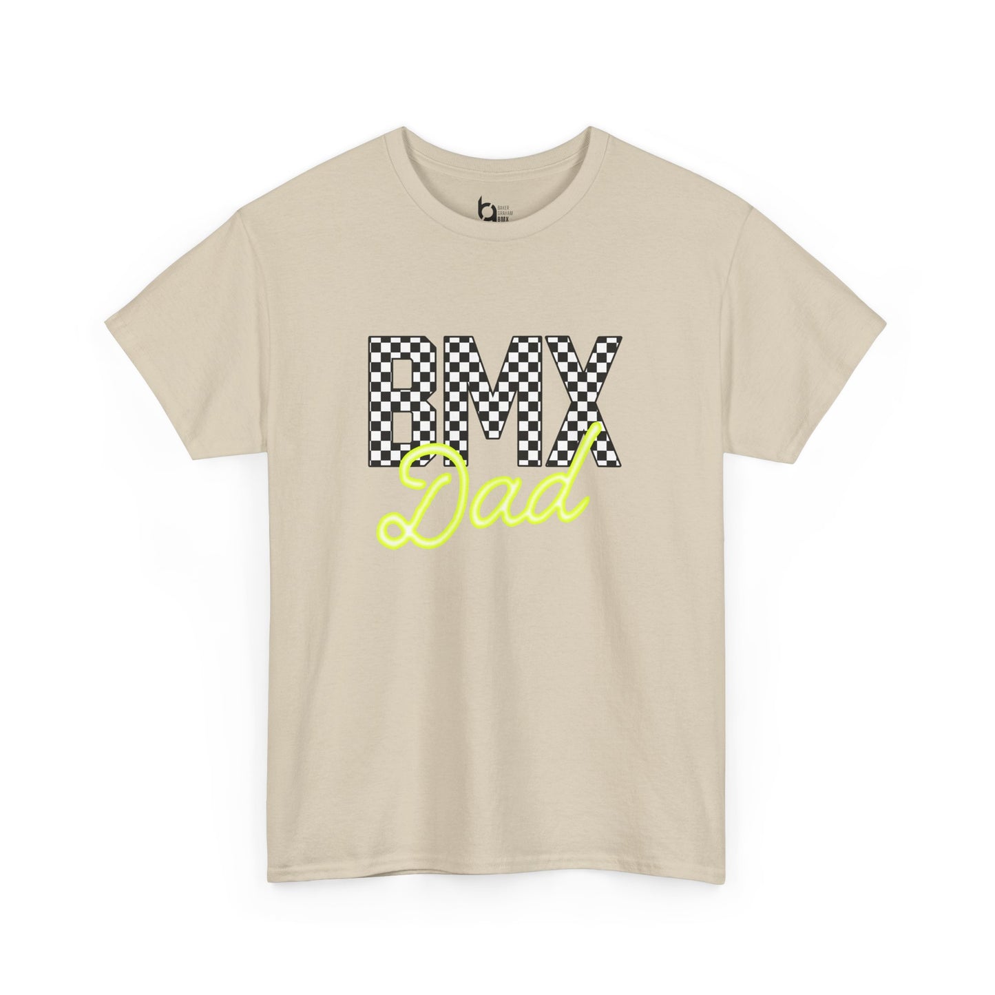 Checkered BMX Dad Light Colored Tee - Chartreuse Lettering