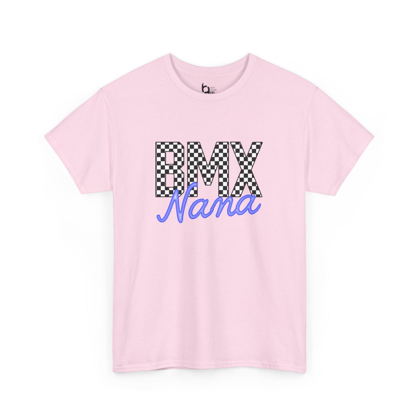 Checkered BMX Nana Light Colored Tee - Blue Lettering
