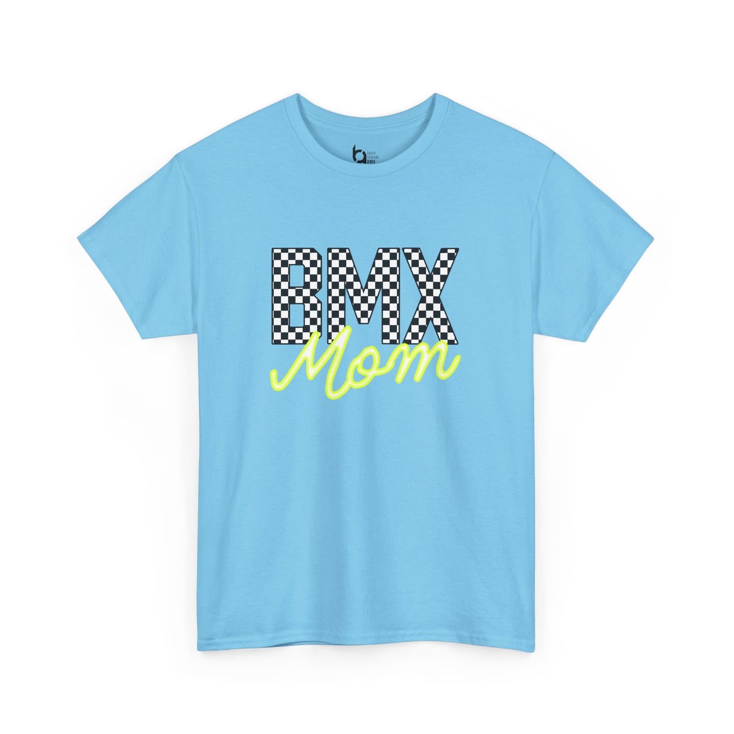 Checkered BMX Mom Light Colored Tee - Chartreuse Lettering