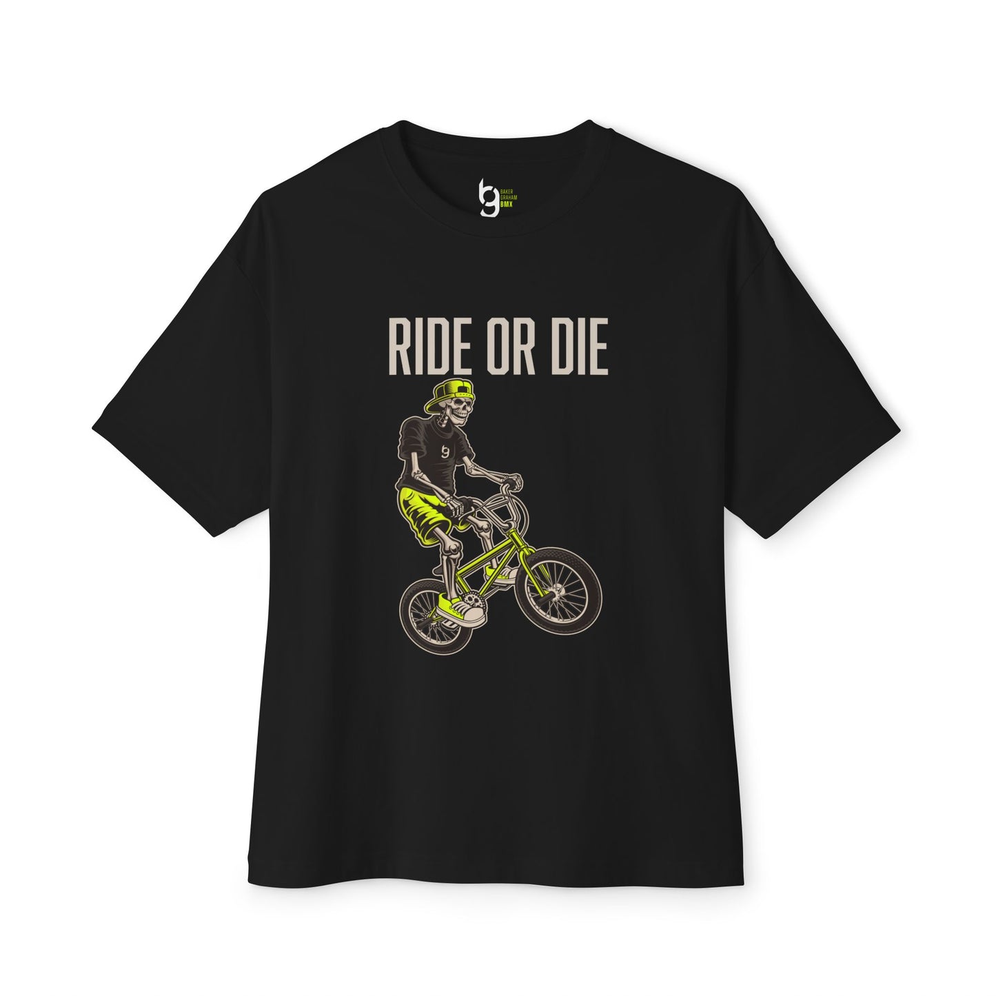 "Ride or Die" BMX Oversized Boxy Tee - Chartreuse Graphic