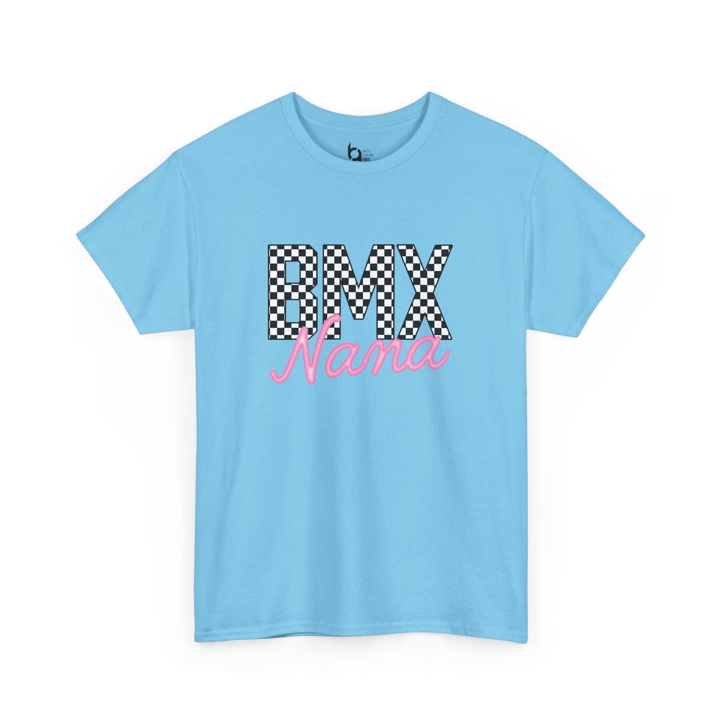 Checkered BMX Nana Light Colored Tee - Pink Lettering