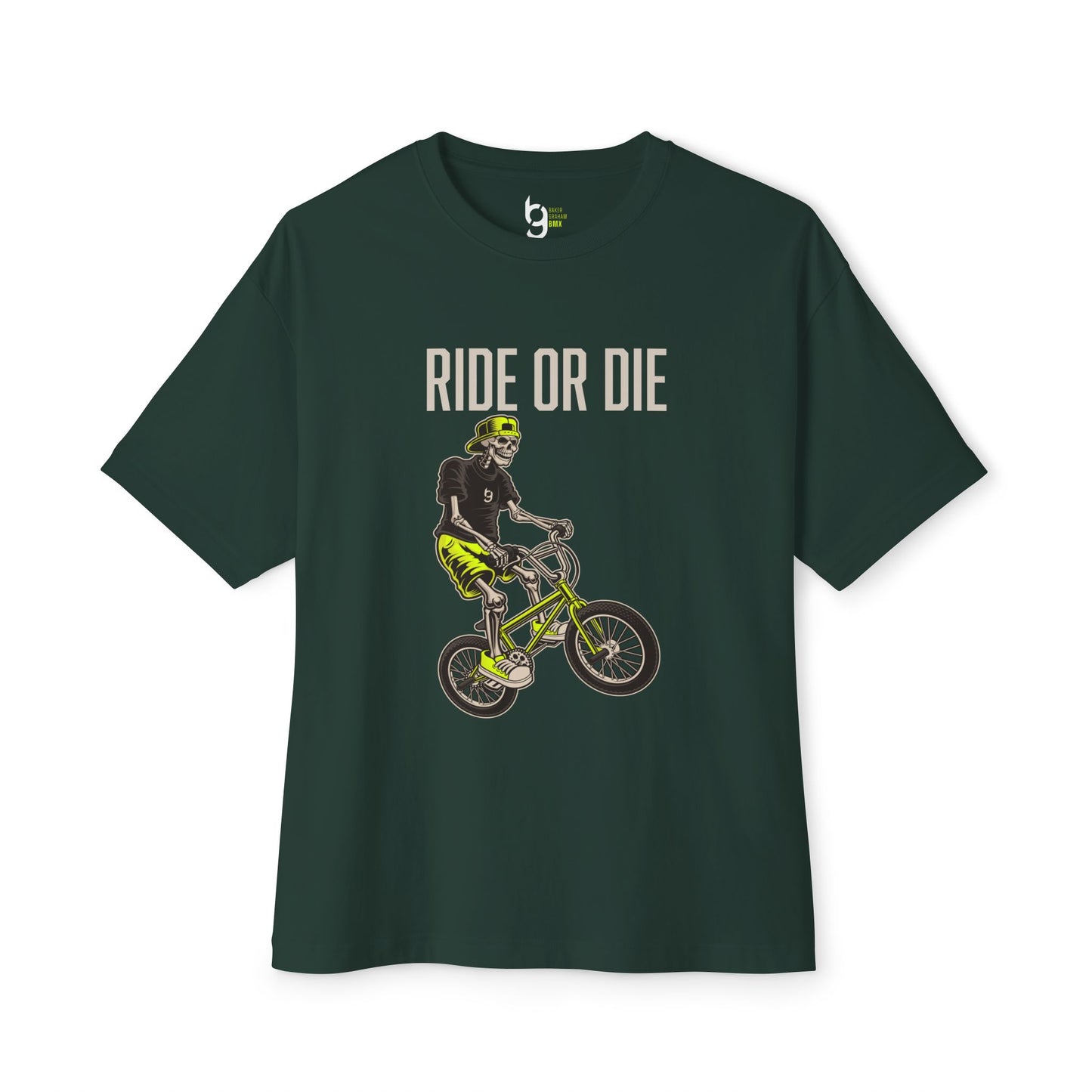 "Ride or Die" BMX Oversized Boxy Tee - Chartreuse Graphic