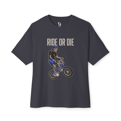 "Ride or Die" BMX Oversized Boxy Tee - Blue Graphic