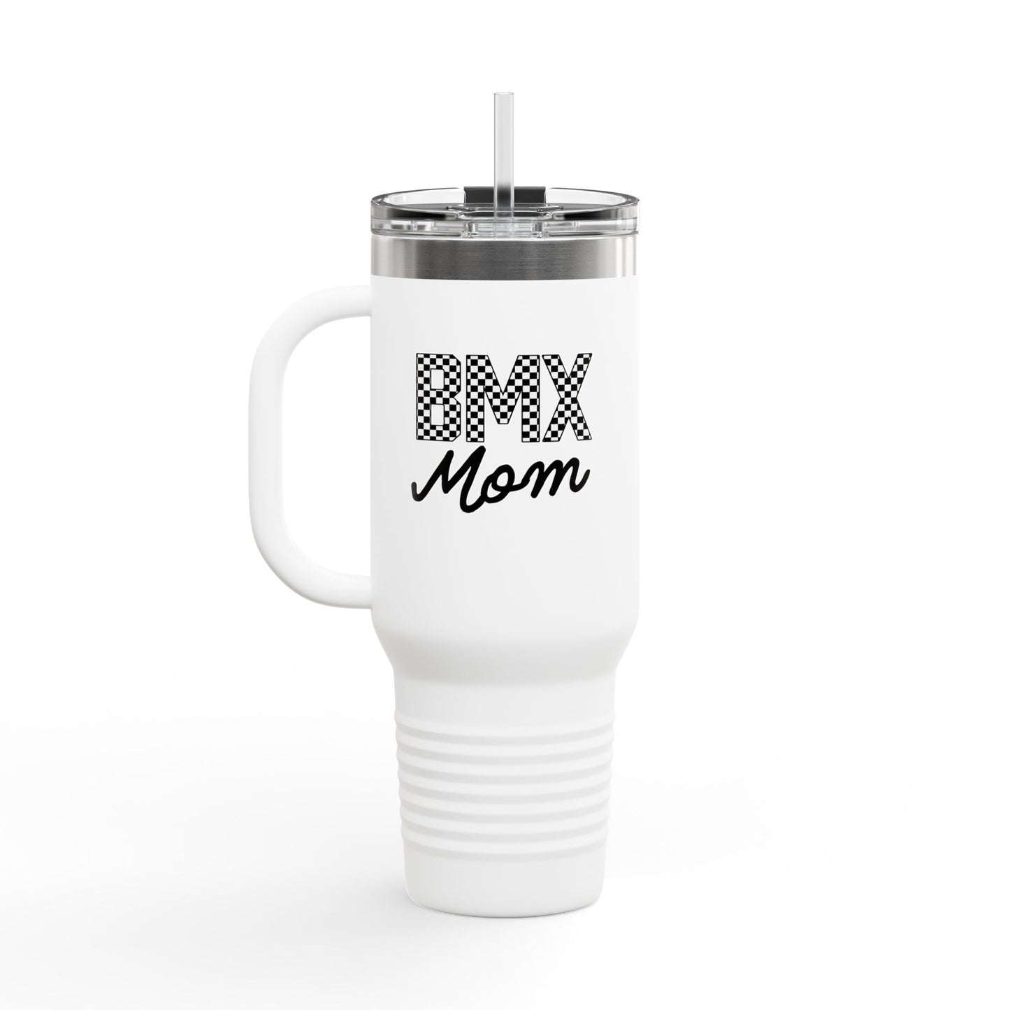 Checkered BMX Mom 40oz Insulated Travel Mug