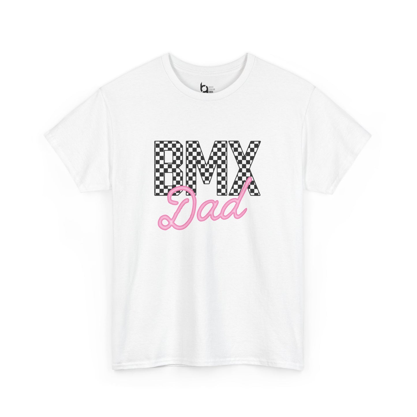 Checkered BMX Dad Light Colored Tee - Pink Lettering